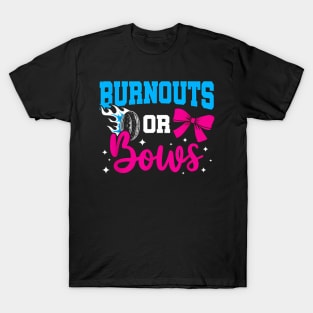 Burnouts or Bows Gender Reveal Baby Party Announcement T-Shirt